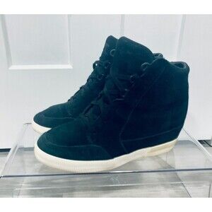 Sorel 8.5 Black Suede Out N About II Lace-Up Wedge Sneakers $140